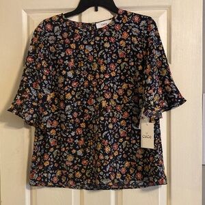 CeCe Navy Floral Blouse - Large